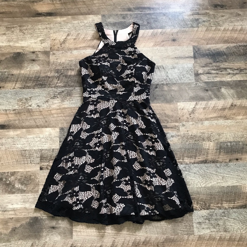 INC Black Lace A-Line High Neck Sleeveless Dress Size 2